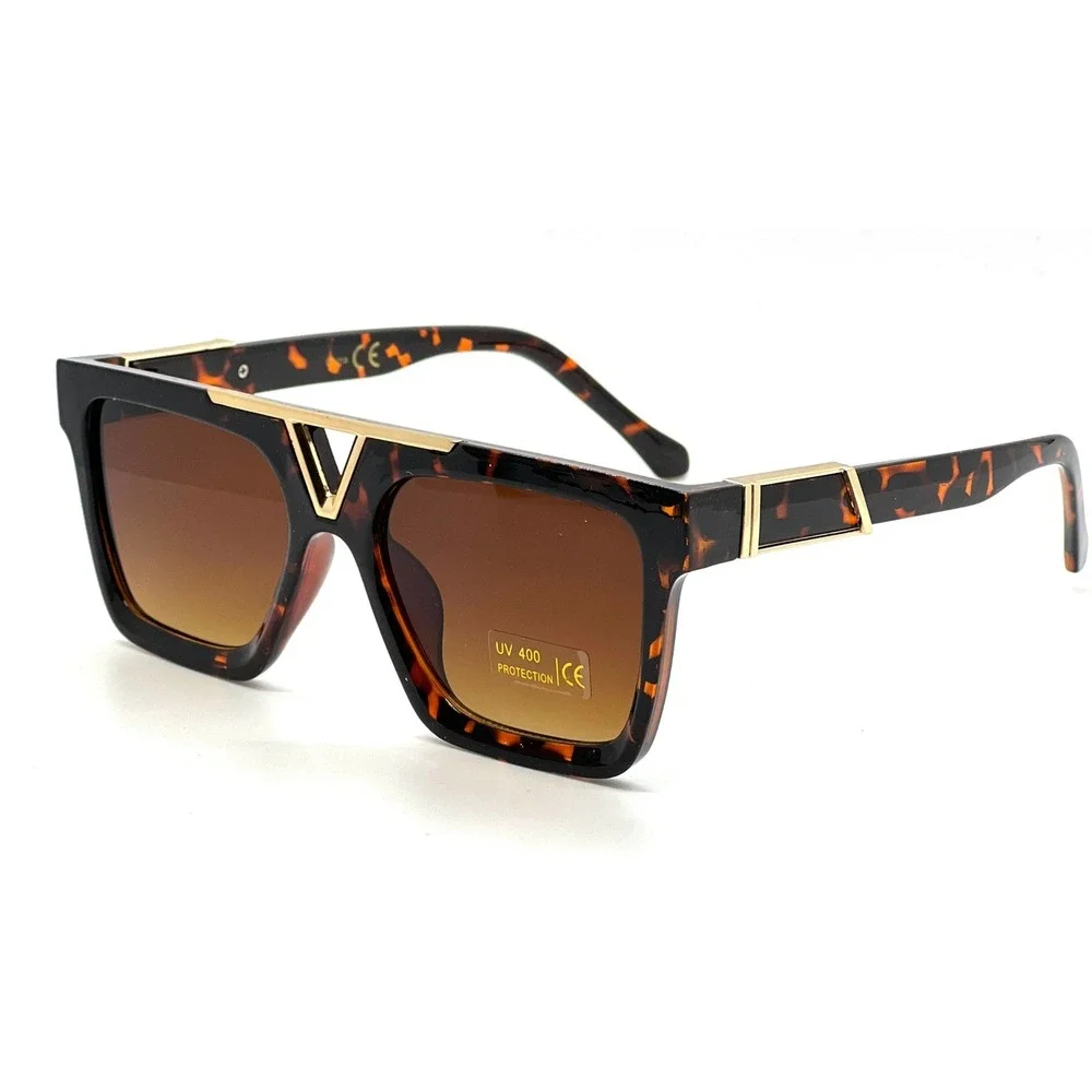 Square Frame Sunglasses Tortoise Gold Brown Lens Outdoor Classy Style Street New